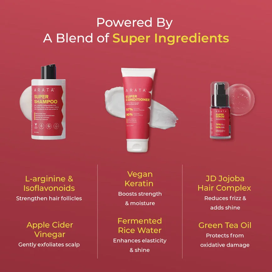 Super Anti-Damage Trio with Biotin, Jojoba & Vegan Keratin for Dry, Frizzy, & Damaged Hair - Super Shampoo (300ml) + Super Conditioner (200ml) + Super Serum (30ml) - Image 3