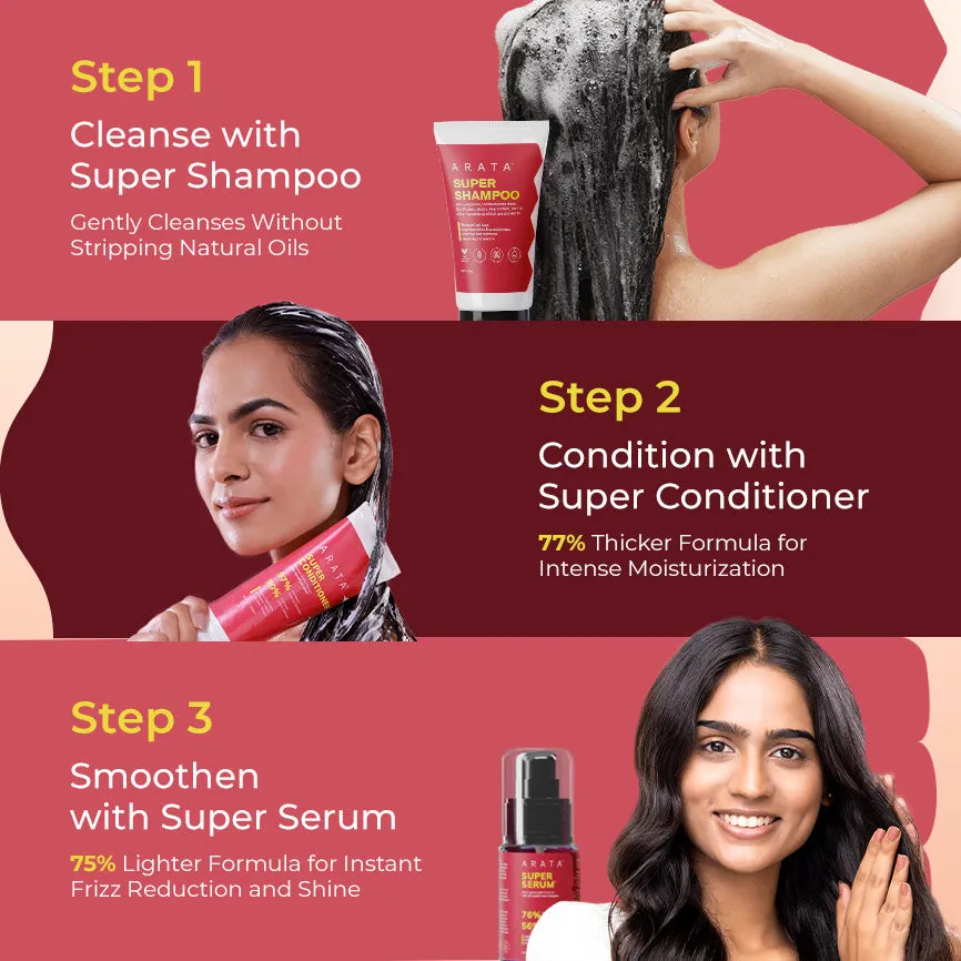 Super Anti-Damage Value Pack with Biotin, Jojoba & Vegan Keratin for Dry, Frizzy, & Damaged Hair - Super Shampoo (150ml) + Super Conditioner (200ml) + Super Serum (30ml) - Image 4